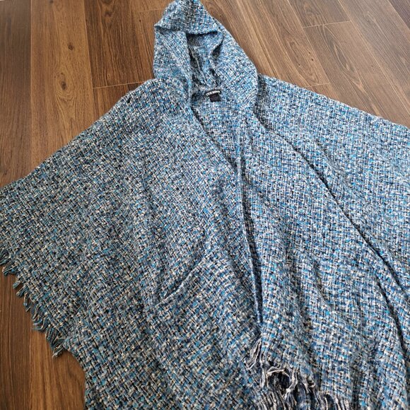 💙 Steve Madden Knit Hood Open Front Cape One Size Fits Most Pockets Boho Fall H - Picture 6 of 8